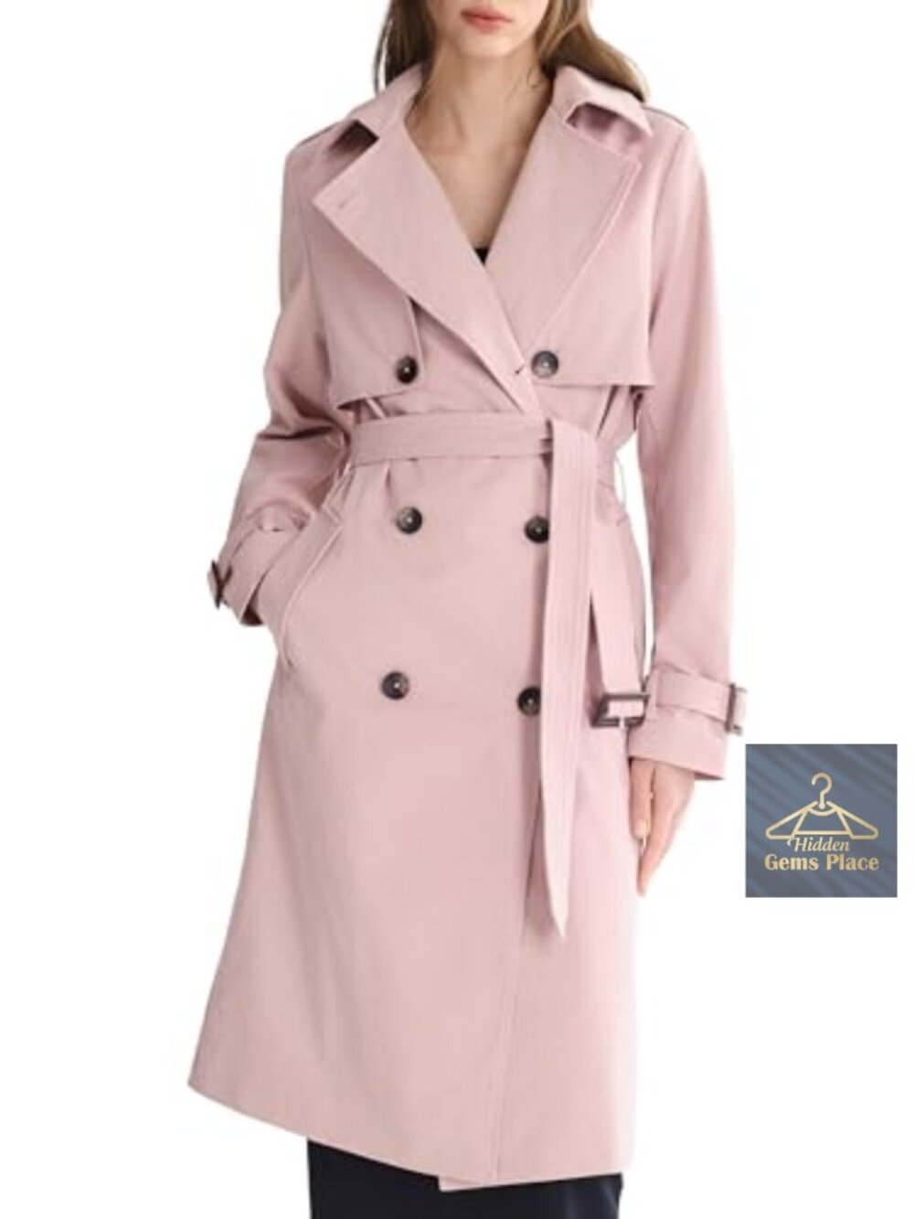 3/4 Length Double Breasted Trench Coat with Belt